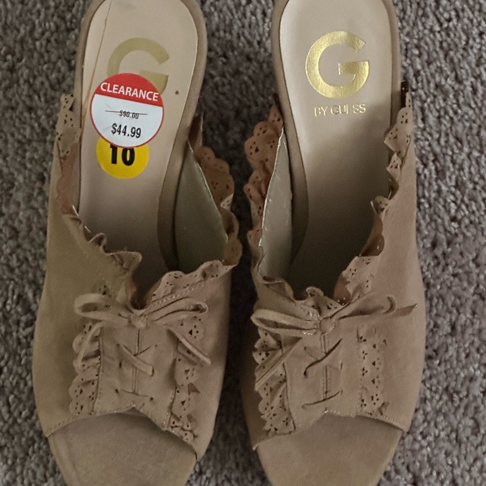 G by Guess Tan Platform Shoes with Ruffled Upper